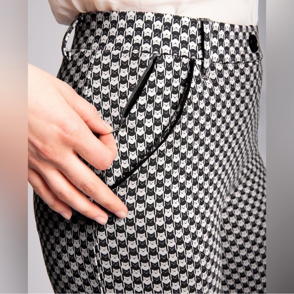 Betabrand NWT Chino Straight Leg Dress Pant/Yoga Pant Catstooth Cat Print‎ - Picture 5 of 7